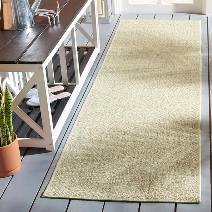 SAFAVIEH Washable Rug Outdoor Courtyard Collection - 2'3" x 14' Runner, Beige & Aqua Blue, Non-Shedding & Easy Cleaning, Ideal for Patio, Entryway, Mudroom, Hallway, Kitchen (CY6235-21312)