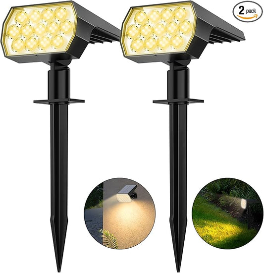 WELALO Solar Spot Lights Outdoor, [2 Pack/65 LED/3 Modes] Solar Landscape Spotlights, Solar Powered Security Lights, IP68 Waterproof Wall Lights for Outsides Walkway Yard Garden Driveway(Warm White)