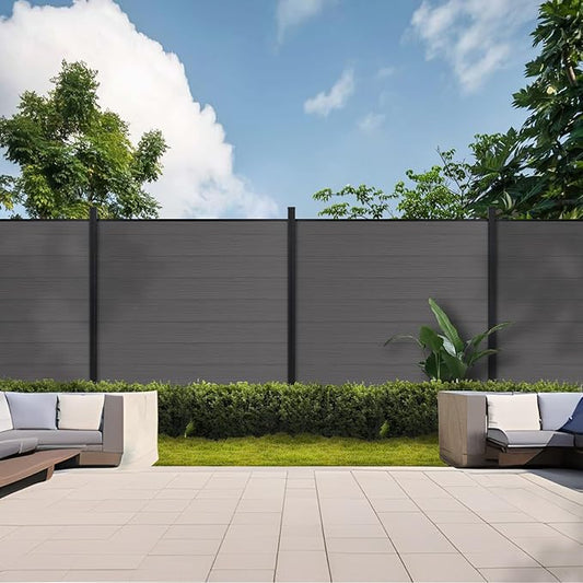 Mondaria Privacy Fence for Outside, 6Ft(W) Outdoor Privacy Panels with 7.6Ft In-ground Post, Wood Plastic Composite Fencing for Patio, Backyard, Garden and Swimming Pool (Silver Gray with 1 Post)