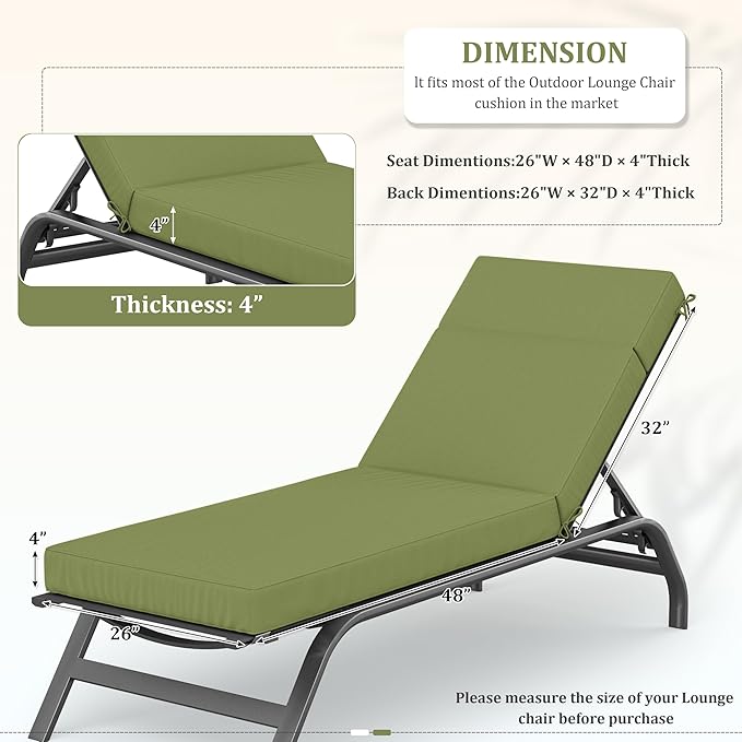Chaise Lounge Cushions Outdoor, 80" L X 26" W X 4" D Lounge Chair Cushions for Outdoor Furniture, High-Density Foam Outdoor Chaise Cushion-Waterproof Fade-Resistant ThickPatio lounge chair cushion