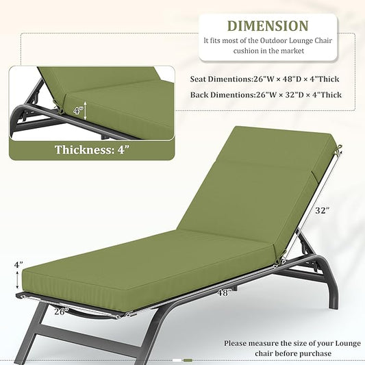 Chaise Lounge Cushions Outdoor, 80" L X 26" W X 4" D Lounge Chair Cushions for Outdoor Furniture, High-Density Foam Outdoor Chaise Cushion-Waterproof Fade-Resistant ThickPatio lounge chair cushion