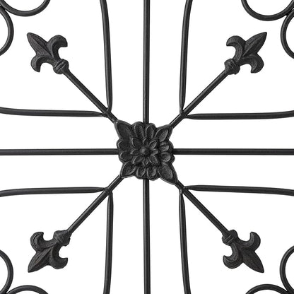 Glitzhome Vintage Wall Decor, Black Artistic Beauty Metal Garden Ornament Powder-Coated Matte Black Finish Charming Fleur-de-lis Outdoor Indoor Decoration