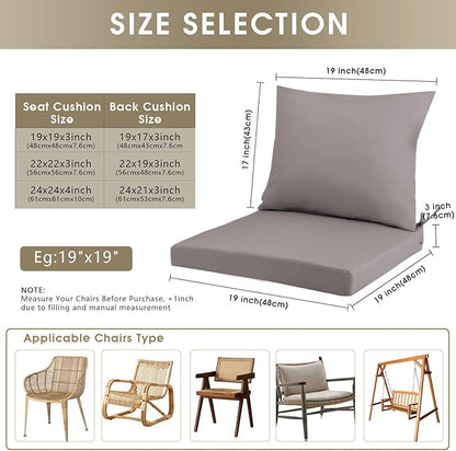 Outdoor Seat Cushion Set 19 x 19 In, Water-Resistant & Fade-Resistan, Patio Furniture Cushions with Removable Cover Deep Seat & Back Cushion with Handle and Adjustable Straps for Chair Sofa,2PC
