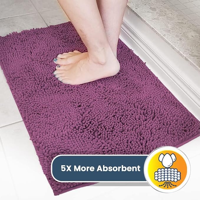 Muddy Mat® | Super Water Absorbent Door Mat Indoor, Microfiber Quick Dry Chenille Entryway Rug,Slip Resistant Front Door Mat,Indoor Mats for Entryway,Machine Washable Pet Rug, Dark Purple 24" x 72"