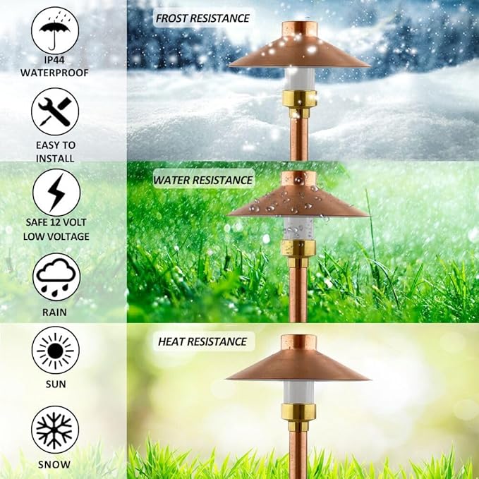LED Pathway 126 Landscape Light (4 Pack) 12V Solid Copper Low Voltage 4W G4 LED Light Bulb Included Outdoor Mushroom Security Garden Patio Area Light for Beautiful Bright Long Lasting