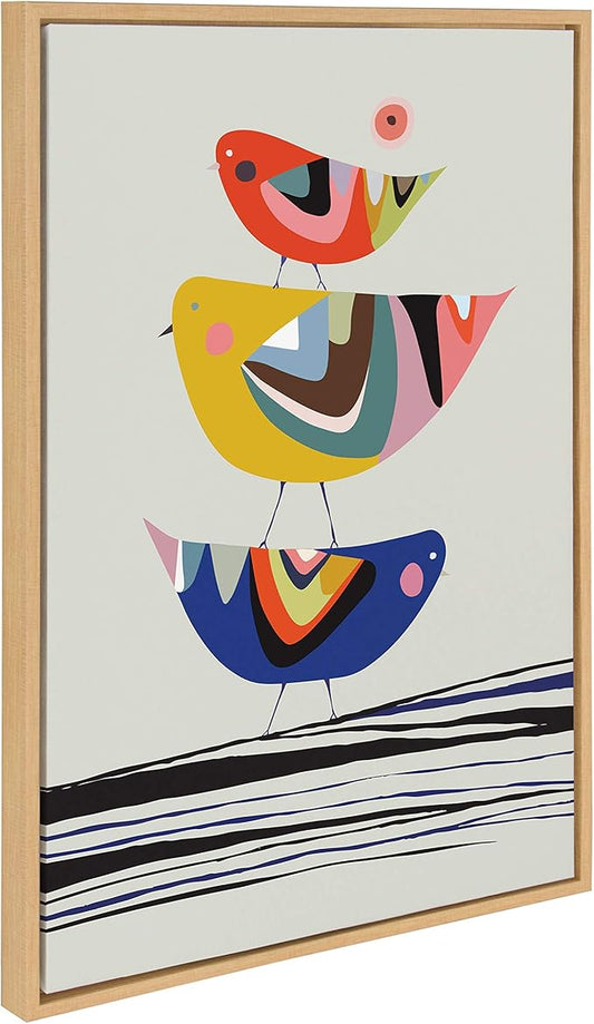 Kate and Laurel Sylvie The Family Tree Bird Block Print in Framed Canvas Wall Art by Rachel Lee, 23x33 Natural