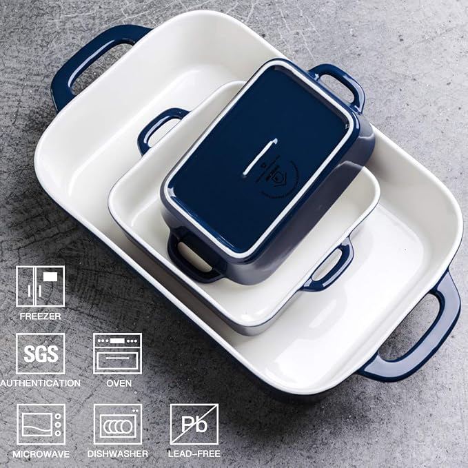 Sweejar Ceramic Bakeware Set, Rectangular Baking Dish for Cooking, Kitchen, Cake Dinner, Banquet and Daily Use, Casserole Dishes for Oven Porcelain Baking Pans (White)
