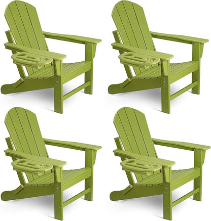 Adirondack Chair Set of 4, HDPE Folding Adirondack Chair with Multifunctional Cup Holder, Weather Resistant Fire Pit Chair for porches, patios, poolsides, Decks.