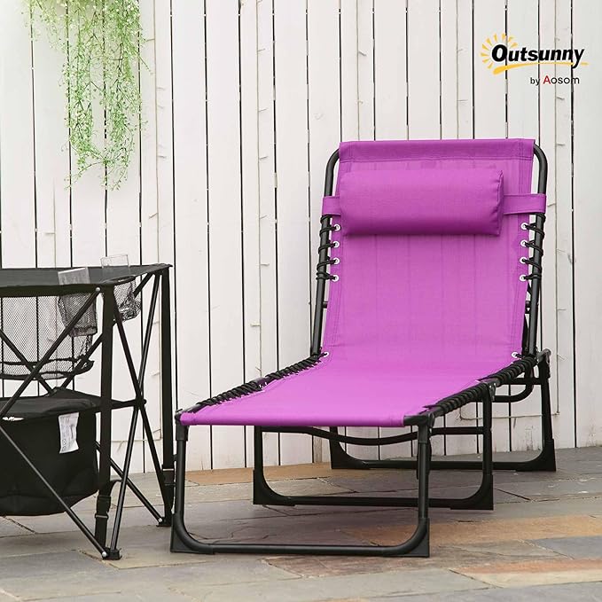 Outsunny Folding Chaise Lounge Chair, Patio Sun Tanning Chair, Outdoor Chaise Lounger with 4-Position Reclining Back, Breathable Mesh Seat for Beach, Poolside, Yard, Purple