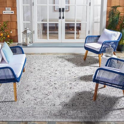 SAFAVIEH Washable Rug Outdoor Courtyard Collection - 9' x 12', Grey & Black, Non-Shedding & Easy Cleaning, Ideal for Patio, Backyard, Mudroom (CY8680-37612)