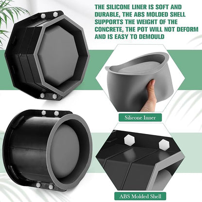 Gisafai 2 Pack Silicone Concrete Planter Mold Large Concrete Planter Mold Round and Octagonal Flower Pot Making for DIY Homemade Succulent