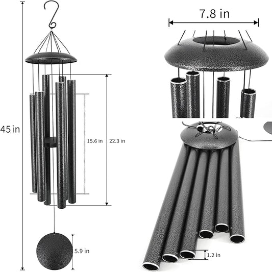 ASTARIN Wind Chimes Outdoor Deep Tone,45-Inch Memorial Wind Chimes Large with 6 Heavy Tubes,Unique Windchimes Outdoor for Garden Hanging Decor,Sympathy Gifts,Black Grey