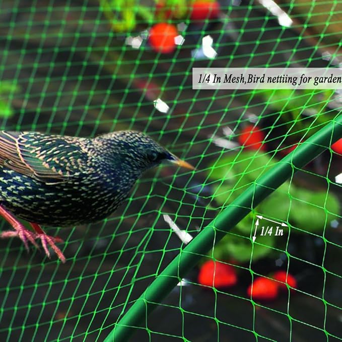 Bird Netting for Garden 6.5X100 FT, 1/4 Inch Mesh, Protect Blueberry, Strawberry, Tomatos, Vegetables. Fruit Tree Netting for Cicadas Against Deers, Squirrels, Bunnies, and Small Critters.