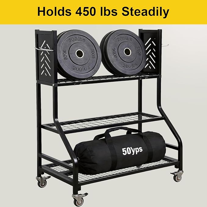 KYLIN Heavy Duty Garden Tool Organizer Rack on Wheels, 450 lbs Capacity with 4 Locking TPR Wheels, 55 lbs 0.059'' Steel Frame Mobile Garage Storage - No Nuts,No Bolts - Easy Assembly Utility Cart