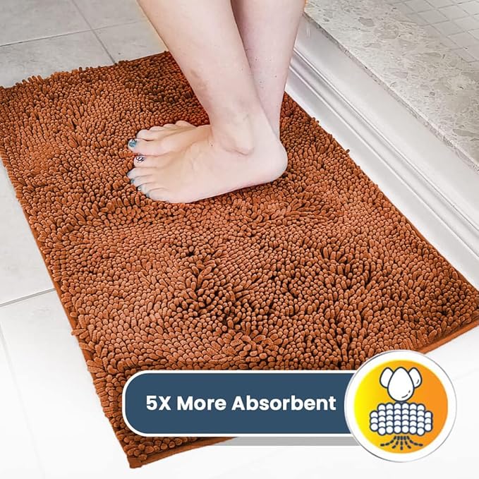 Muddy Mat® | Super Water Absorbent Door Mat Indoor, Microfiber Quick Dry Chenille Entryway Rug, Slip Resistant Front Door Mat, Indoor Mats for Entryway, Machine Washable Pet Rug, Orange 16"x24"