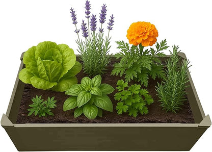 Raised Garden Bed - 2x4 ft Planter Box - Weathered Wood HDPE - No Tools Needed - DIY Kit for Urban Gardening, Flowers, Herbs & Vegetables - Made in The USA