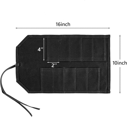 Tool Roll,10Slots Tool Roll Up Pouch,Heavy Duty Waxed Canvas Tool Roll Bag,Chisel Wrench Spanner Roll Tool Pouch with Leather Rope,Tool Roll Organizer for Mechanic Electrician Plumber Carpenter