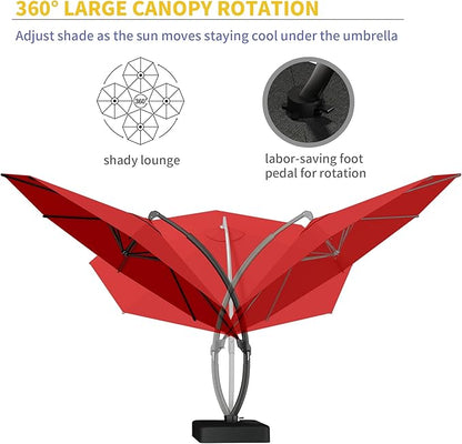 Kingdura 11ft Offset Cantilever Patio Umbrella with Base Included, Large Round Aluminum Outdoor Umbrella, 360° Rotation & Infinite Tilt, Heavy Duty Frame for Deck Pool Backyard, Red