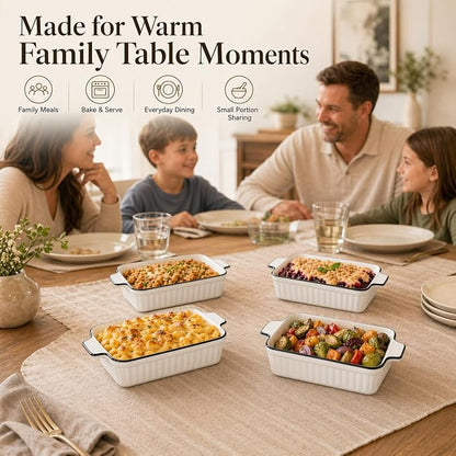 6 Pcs Ceramic Baking Dish, 12 Oz Small Casserole Dish with Handle, Porcelain Bakeware Sets, 5 inch Rectangular Lasagna Pans, Baking Serving Dishes for Casserole, Cakes, Dishwasher Oven Safe