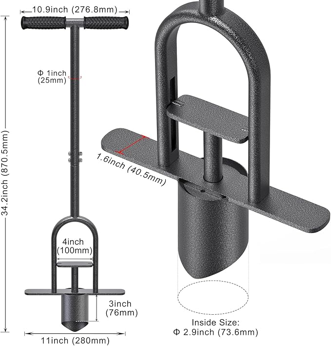 Heavy Duty Long Handled Bulb Planter Tool with Soft Rubber Grip, Garden Sod Plugger for Digging Holes, Turf Repair, Seedling Transplanting