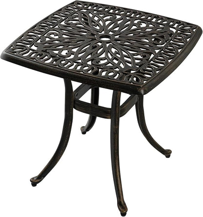21”Cast Aluminum Outdoor Side Table, Cast Aluminum Patio End Tables, Weather Resistant End Table, Coffee Table for Patio, Porch, Deck, Garden, Bronze (1, Bronze)