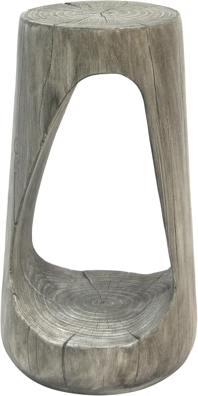 GDFStudio Outdoor Side Table, Lightweight Concrete Patio End Table, Hollow Decorative Garden Stool Accent Table with Wood-Like Texture,MGO Side Table for Balcony, Poolside, or Backyard,Gray