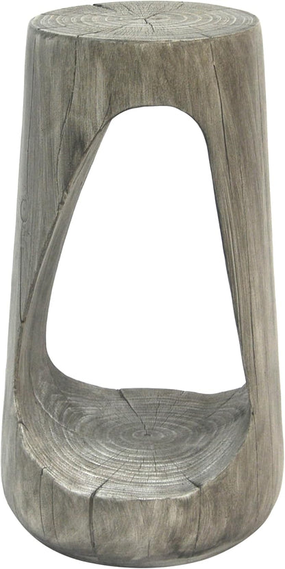GDFStudio Outdoor Side Table, Lightweight Concrete Patio End Table, Hollow Decorative Garden Stool Accent Table with Wood-Like Texture,MGO Side Table for Balcony, Poolside, or Backyard,Gray