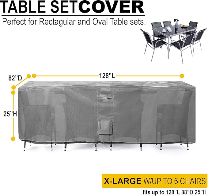 KHOMO GEAR - Patio Table & Chair Set Cover - Durable and Water Resistant Outdoor Furniture Cover, Extra Large