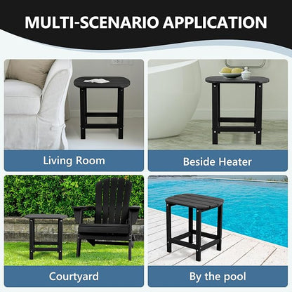 Plawdlik Hdpe Outdoor Adirondack Side Table, Wooden Textured, Set for Patio, Garden, Porch, Pool Composite Patio, Backyard, Bathroom and Indoor, Maintenance & Weather Resistant(Black)