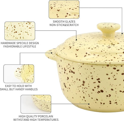 4-Piece 10 Oz Mini Ceramic Cocotte Set with Lids & Handles - Oven-Safe Casserole Dishes Ideal for Souffle, Soup, Cobbler & More, Stoneware Baking Ramekins, Yellow