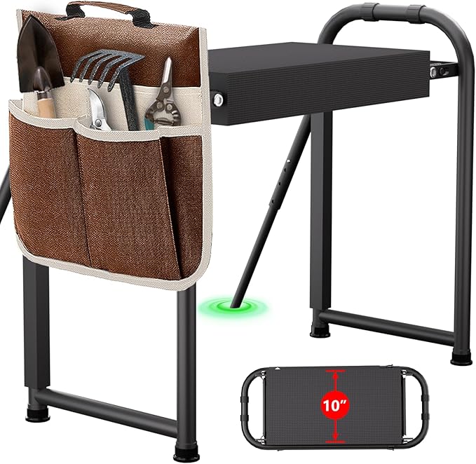 seasky Foldable Garden Kneeler and Seat, Anti-Tipping Heavy Duty 400 lbs Capacity, Widened Thick Soft Kneeling Pad, Gardening Stool with Tool Bag, Gifts for Women Seniors Parents