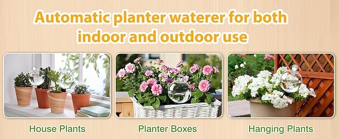 DI QIU REN 6 Pack 19oz Large Self Watering Globes, Automatic Plant Waterer with Glass Stopper - Slow Release Bulbs & Planter Insert, Top-Fill Water Spikes for Indoor Plants (6, Clear)