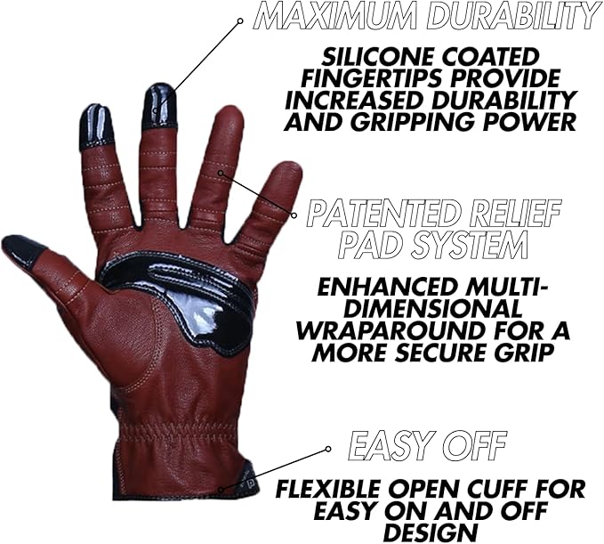 Bionic Gloves Men's Medium Brown Leather Work Gloves with Anatomical Relief Pad System
