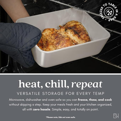 Glass Food Storage Container with Lid, 6-Cup Medium Rectangle | Microwave-Safe Airtight Lid, Oven-Safe Ceramic-Coated Glass | Zero Plastic, No PFAS/PFOA/BPA, Reusable [Crema]