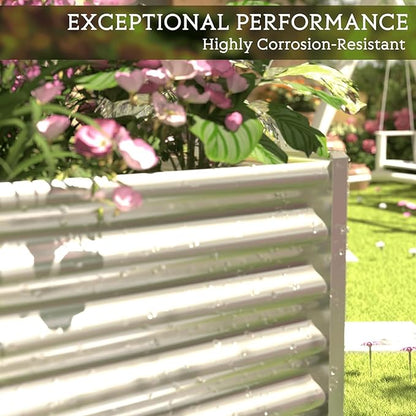 3 Pack 8x4FT Corrugated Galvanized Steel Raised Garden Bed Outdoor, Metal Above Ground Garden Bed for Vegetables and Flowers, Rectangle Raised Beds for Gardening