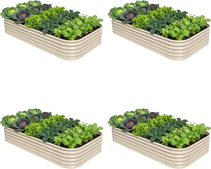 4-Pack Galvanized Raised Garden Bed 8x4x1.5 | 10x2x1.5 ft, 18" Tall Metal Planter Boxes Outdoor for Herb Vegetable, Modular Raised Flower Bed for Gardening with Zn-Al-Mg Coated - Sand Beige