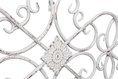 Sintosin White Flower Scroll Metal Wall Art Decor 32" x 13", Hanging Vintage Large Floral Wrought Iron Wall Decor, Farmhouse Wall Sculptures Decorations for Living Room Bedroom Indoor Outdoor
