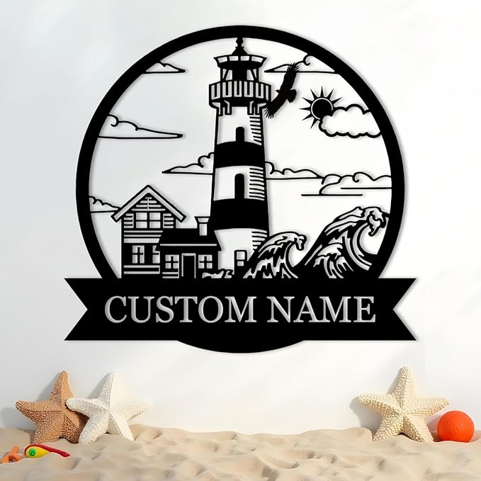 Personalized Metal Sign, Nautical Outdoor Decor, Lighthouse Beach Sign, Cabin Wall Art, Sailing Gift, Home Decor
