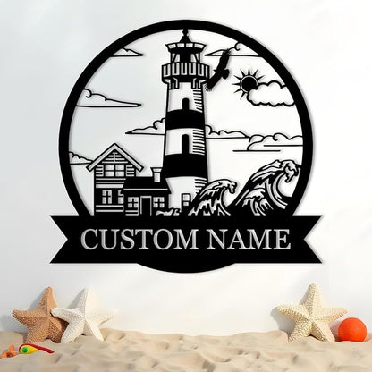 Personalized Metal Sign, Nautical Outdoor Decor, Lighthouse Beach Sign, Cabin Wall Art, Sailing Gift, Home Decor