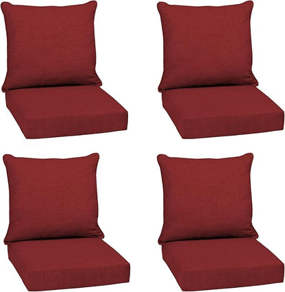 Arden Outdoor Deep Seat Cushion Set (4-Pack), 22 in x 24 in, Weather-Proof, Rain-Proof, Fade Resistant Patio Cushion for Chair, Sofa, and Couch Ruby Red Leala
