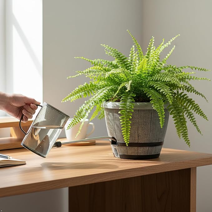 Sun-E 10 inch Plant Pots Self Watering Whiskey Barrel Planters with Drainage Hole&Saucer, Garden Home Indoor Outdoor Plants Pots, Planters for Indoor Plants, Gift Idea for Plant Lovers,Mixed Colors