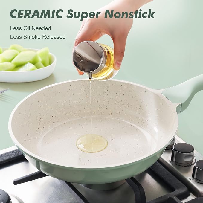 SENSARTE Nonstick Ceramic Frying Pan with Lid 11 Inch Omelet Pan Skillet, Free of Intentionally Added PFAS/PTFE Non-toxic Chef's Pan Induction Compatible Pan, Heat Resistant Handle, Mint Green