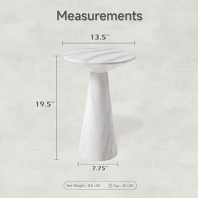 COZAYH Modern Pedestal End Table Round Wood Martini Table, Plant Stand Drink Table for Small Spaces, White Marble Colour