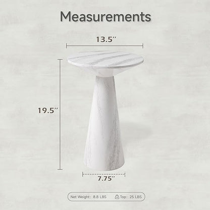 COZAYH Modern Pedestal End Table Round Wood Martini Table, Plant Stand Drink Table for Small Spaces, White Marble Colour