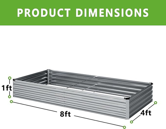 DIIYIV 2PCS 8x4x1FT Galvanized Raised Garden Bed Kit,Vegetable Boxes-Rectangle Metal Flower Box,Large Planter Raised Beds Outdoor Garden for Planting,Fruit,Herb-Silver