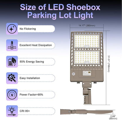 LED Parking Lot Light with Slip Fitter, UL DLC Listed, 5000K Shoebox Pole Light, IP65 Waterproof Commercial Street Area Lighting for Roadway/Driveway/Yard(320W,100-277V)