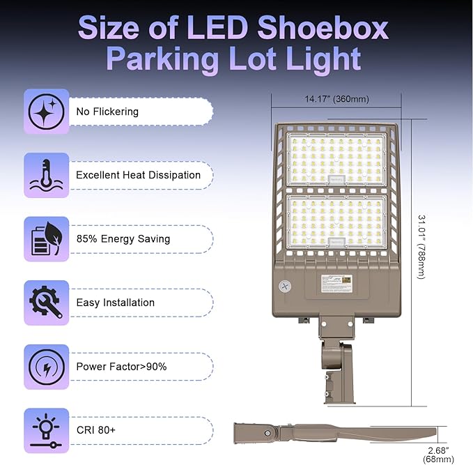 480V 320W LED Parking Lot Light 44800LM, 5000K LED Shoebox Light with Slip Fitter, UL DLC Listed, IP65 Waterproof Commercial Street Area Lighting for Parking Lot, Gym, Driveway