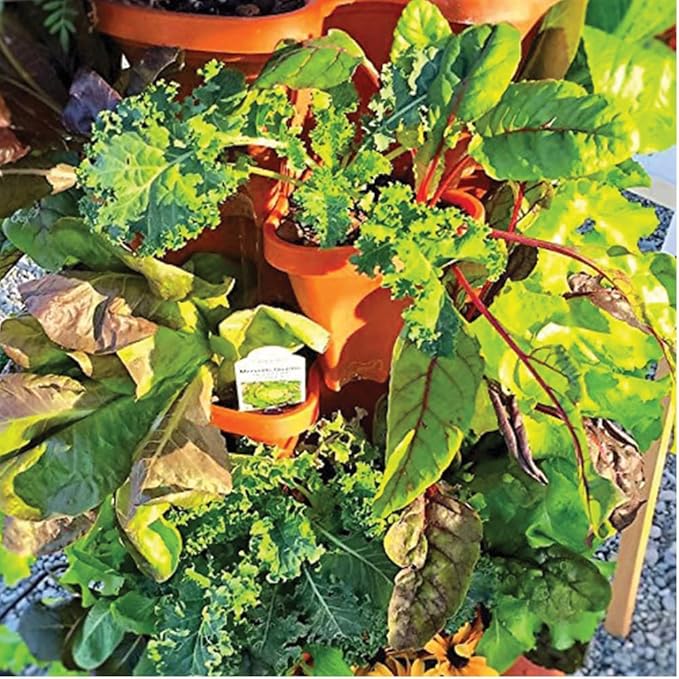 Vertical Garden Planter Stackable Tiered System 4 Plants per Pot, Space Saving Herb, Strawberry & Food Crop Planter with Center Support Hole for Indoor Outdoor Gardening (36, Terracotta, Small)
