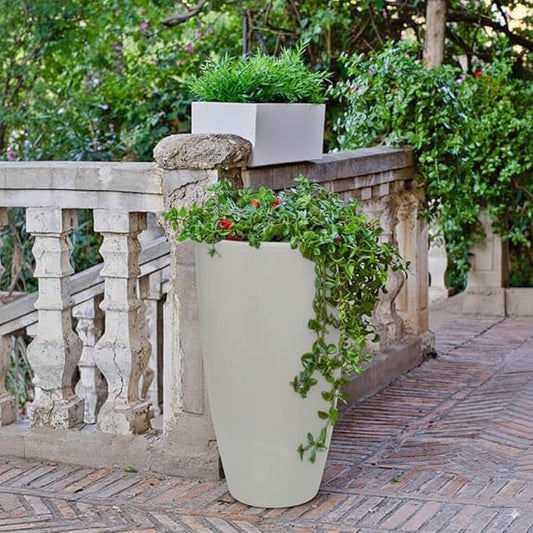 27.6" Tall Planter | Eco-Friendly, Durable, Lightweight | Indoor/Outdoor Use, All-Weather, Contemporary Design by Brazilian Artisans - White