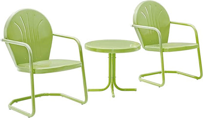 Crosley Furniture Griffith 3-Piece Outdoor Chair and Side Table Set, Retro Metal Bistro Patio Sets for Porch, Key Lime